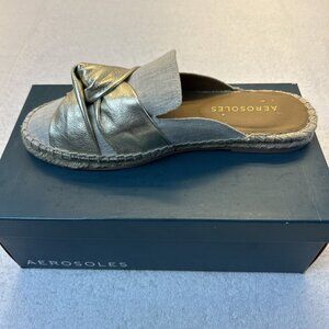 Aerosoles Oakfield Slide Sandals Taupe Linen Look Gold Metallic SZ 10.5 New